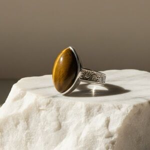 Tiger Eye Adjustable Ring Tarnish Resistant Alloy Gift Boxed